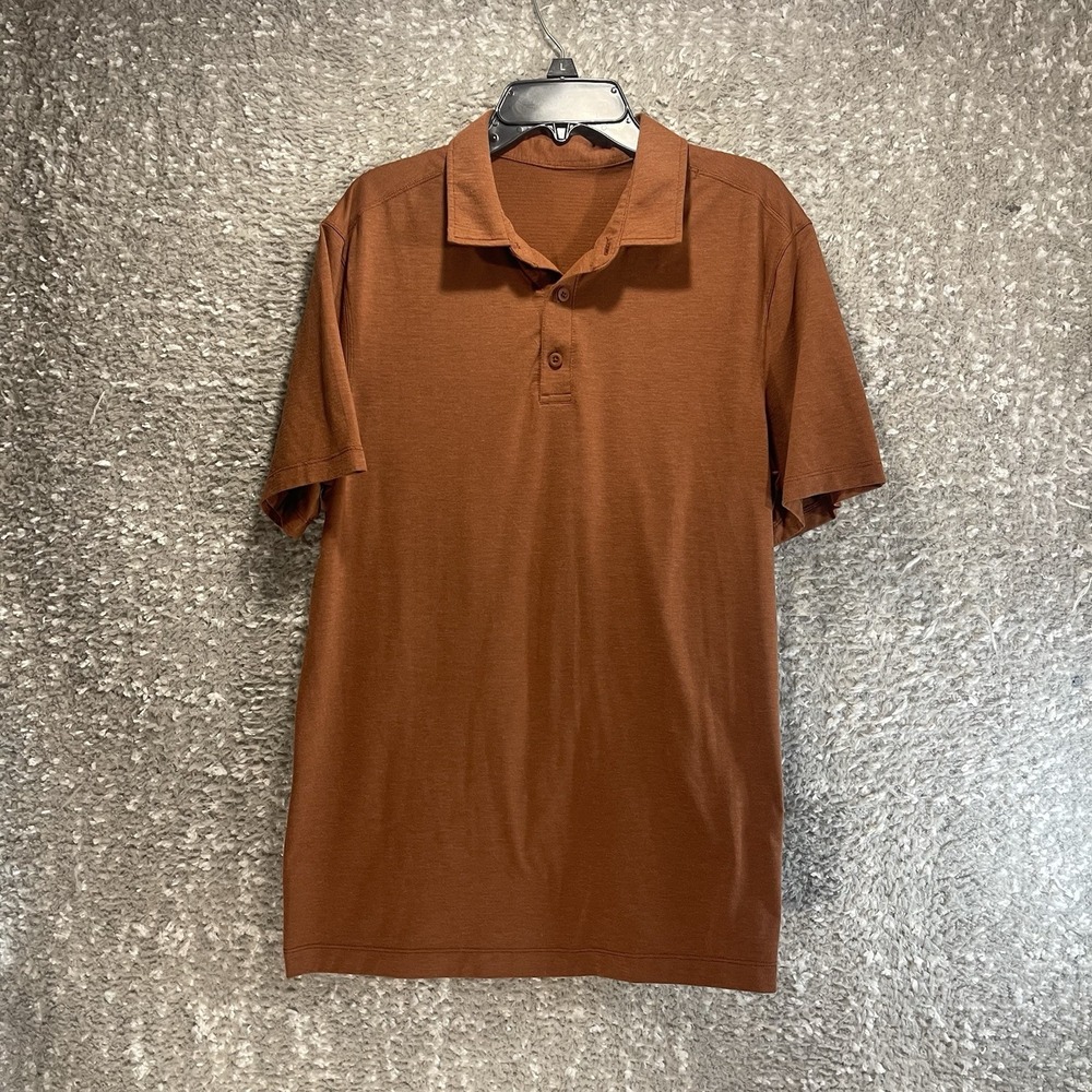 Lululemon Evolution Short Sleeve Polo Shirt Mens M Brown Preppy Casual